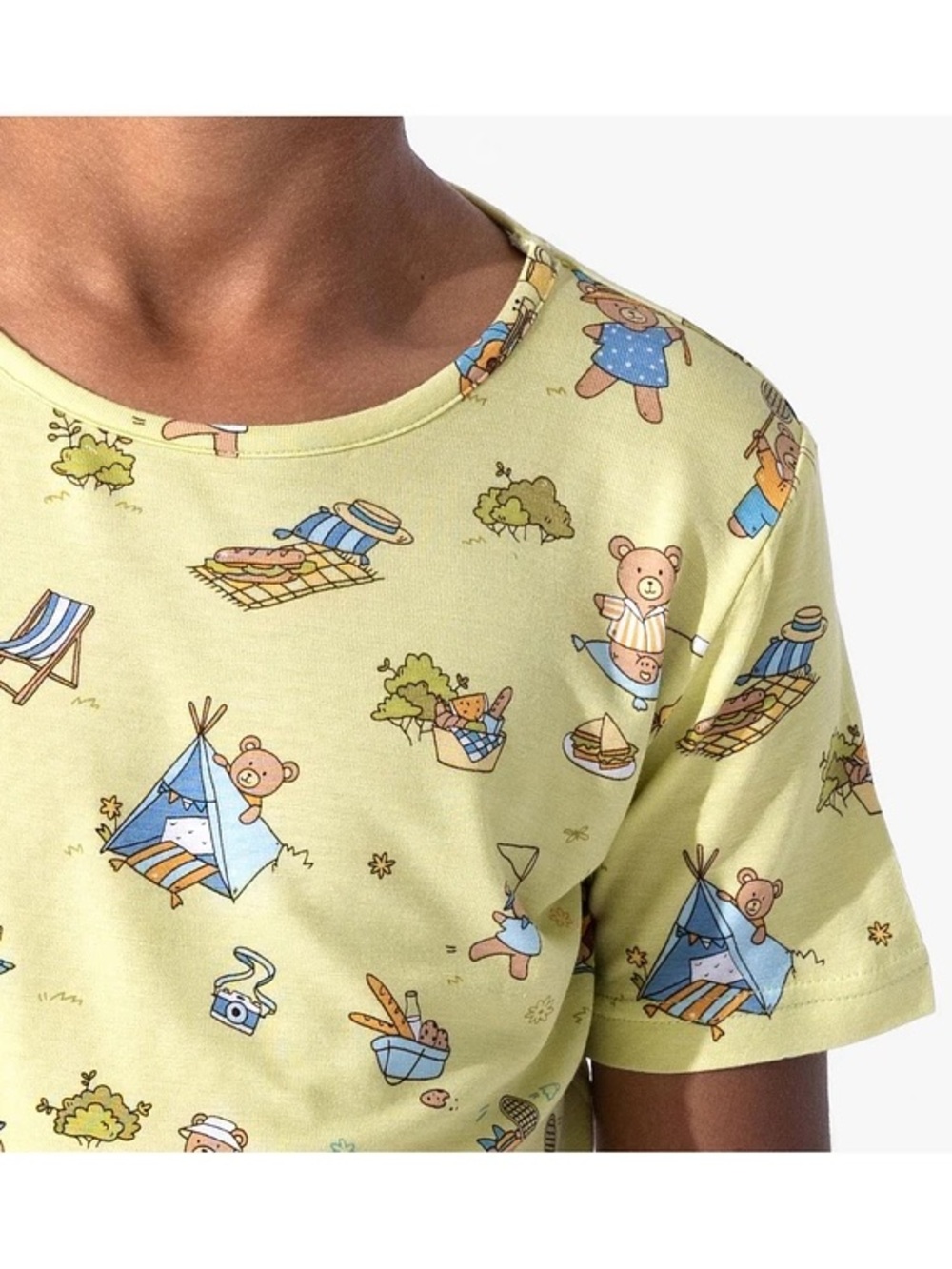 Bellabu Bear Teddy Bear Picnic Bamboo Kids Pajama Short Set Youth Size 12-14